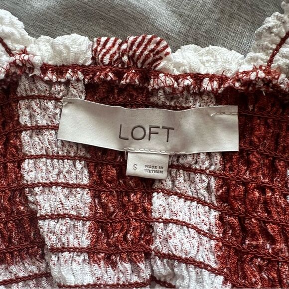 Loft Rust & White Smocked Stretchy Peplum Sleeveless Top - Picture 9 of 10